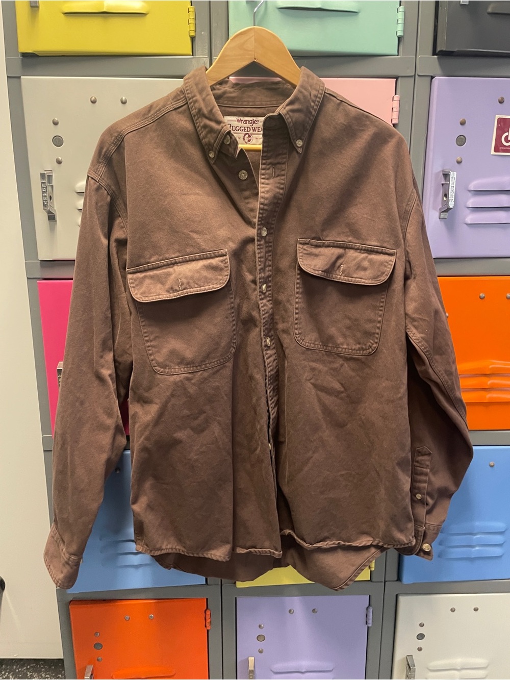 Wrangler Rugged Wear Brown Button-Up Work Shirt, L